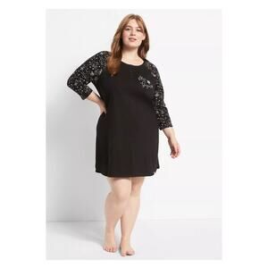 Lane Bryant Cacique Black Star Gazer Long Sleep Shirt Sz.22/24W